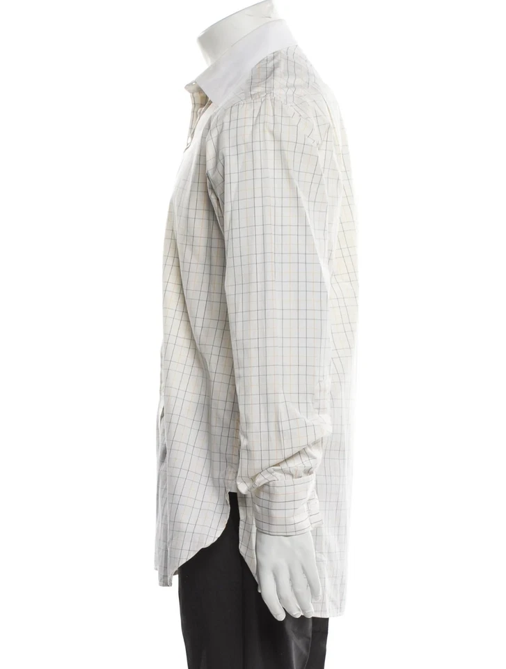 Camisa Turnbull & Asser Para Hombre 15.5 39cm Blanco Cuadros Sea Island Barrel Cuff Inglaterra Foto 3 de 4