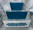 Vintage Pyrex Refrigerator Dish Set 3 piece Horizon Blue With Original Lids