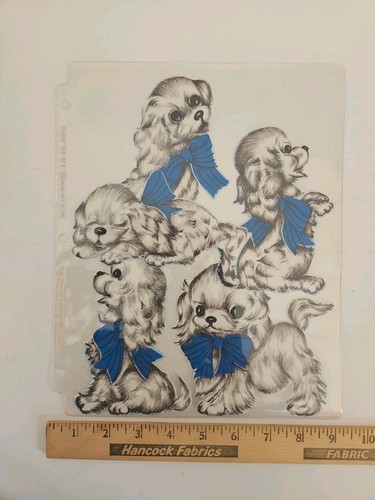1950's Precut Vintage Iron-On Fabric Appliques for Sewing & Crafts PUPPY IN BOW