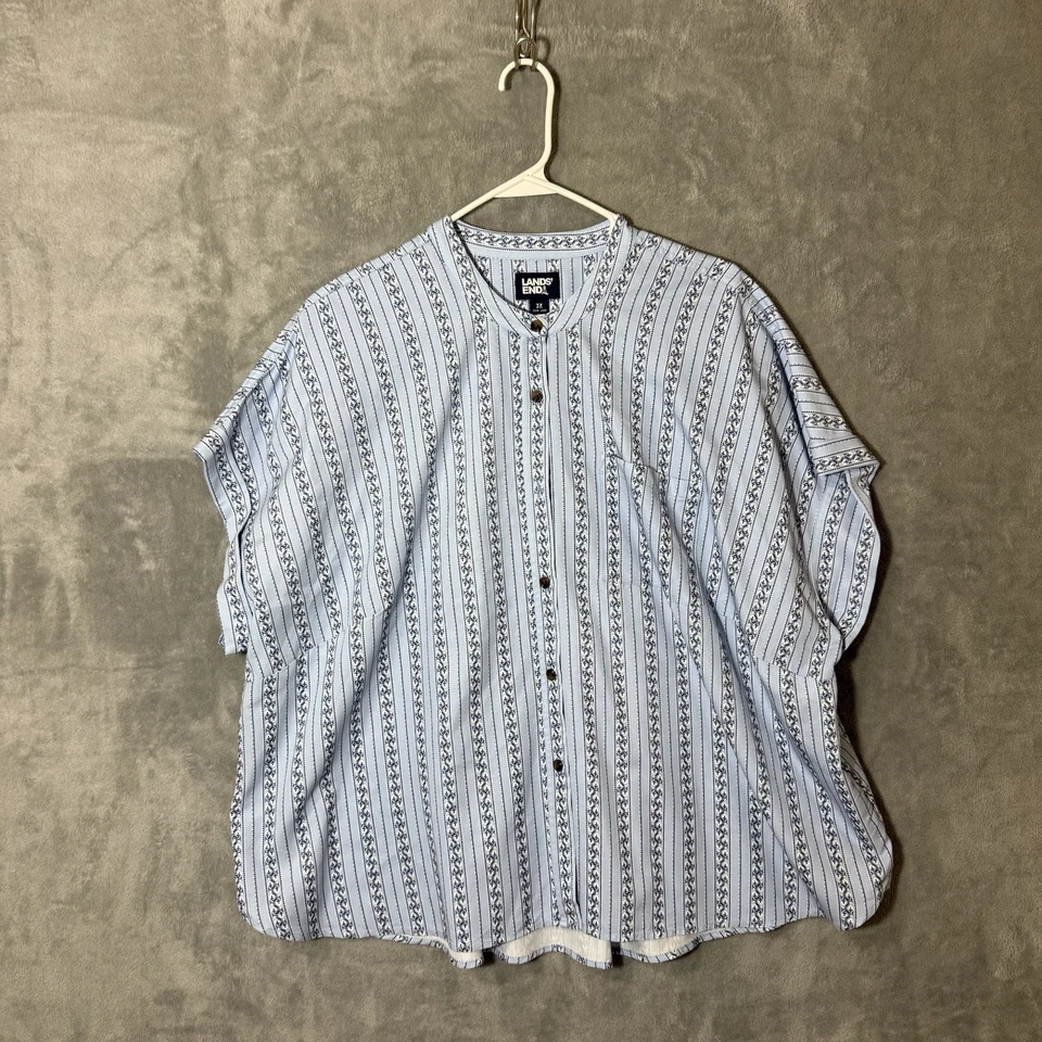 Lands End Top Women 3X (24W-26W) Blue Floral Boxy Plus Coastal Resort Striped - Image 2 of 4