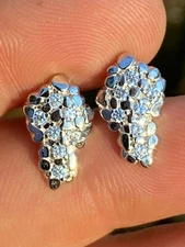 Mens Hip Hop Real Solid 925 Sterling Silver CZ Nugget Earrings Large Iced Studs