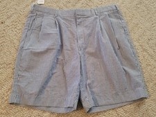 Lands End Shorts Mens Blue White Striped 40 X 9 Cotton Pleated USA Made 6797