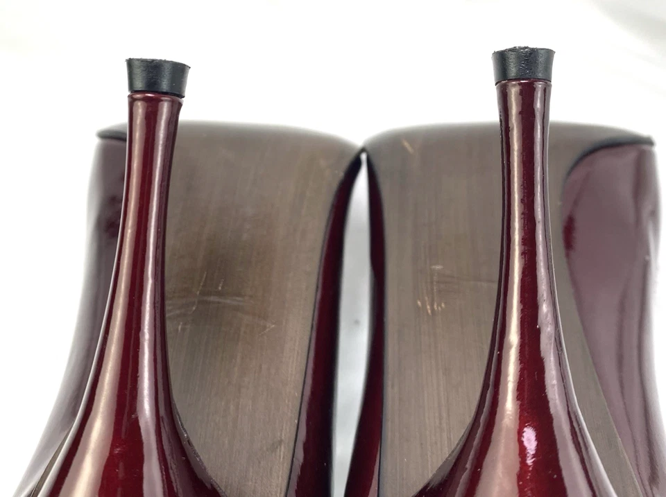 Stuart Weitzman Stiletto Pumps Women's Size 9M Patent Leather Peep Toe Burgandy - Image 3 of 4