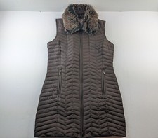 Roper Women S Brown Down Long Vest Jacket Full Zip Removable Faux Fur Collar Y