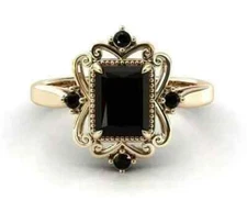 3Ct Emerald Cut Lab-Created Black Diamond Christmas Ring 14K Yellow Gold Plated