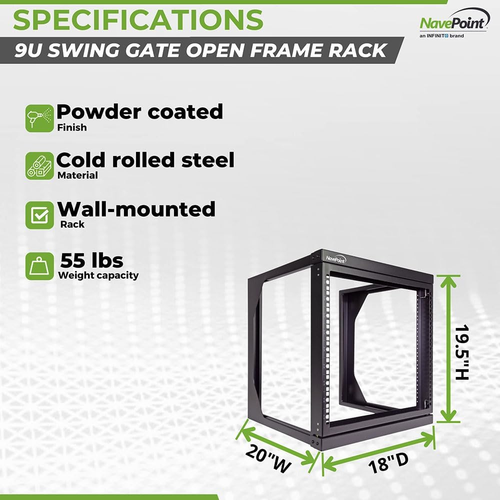 Navepoint 9U Open-Frame Server Rack for 19" IT Network Equipment & A/V Devices F - Picture 4 of 12