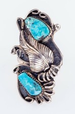 Sterling Silver Navajo Turquoise Ring with Metalwork Accents Size 5