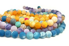 15" 8mm 10mm 12mm 14mm Crackled Fire Agate FROSTED matte round natural Beads
