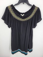 Miken Swim Cover Up Dress Womens XL Black Smocked Embroidered Boho Beachy