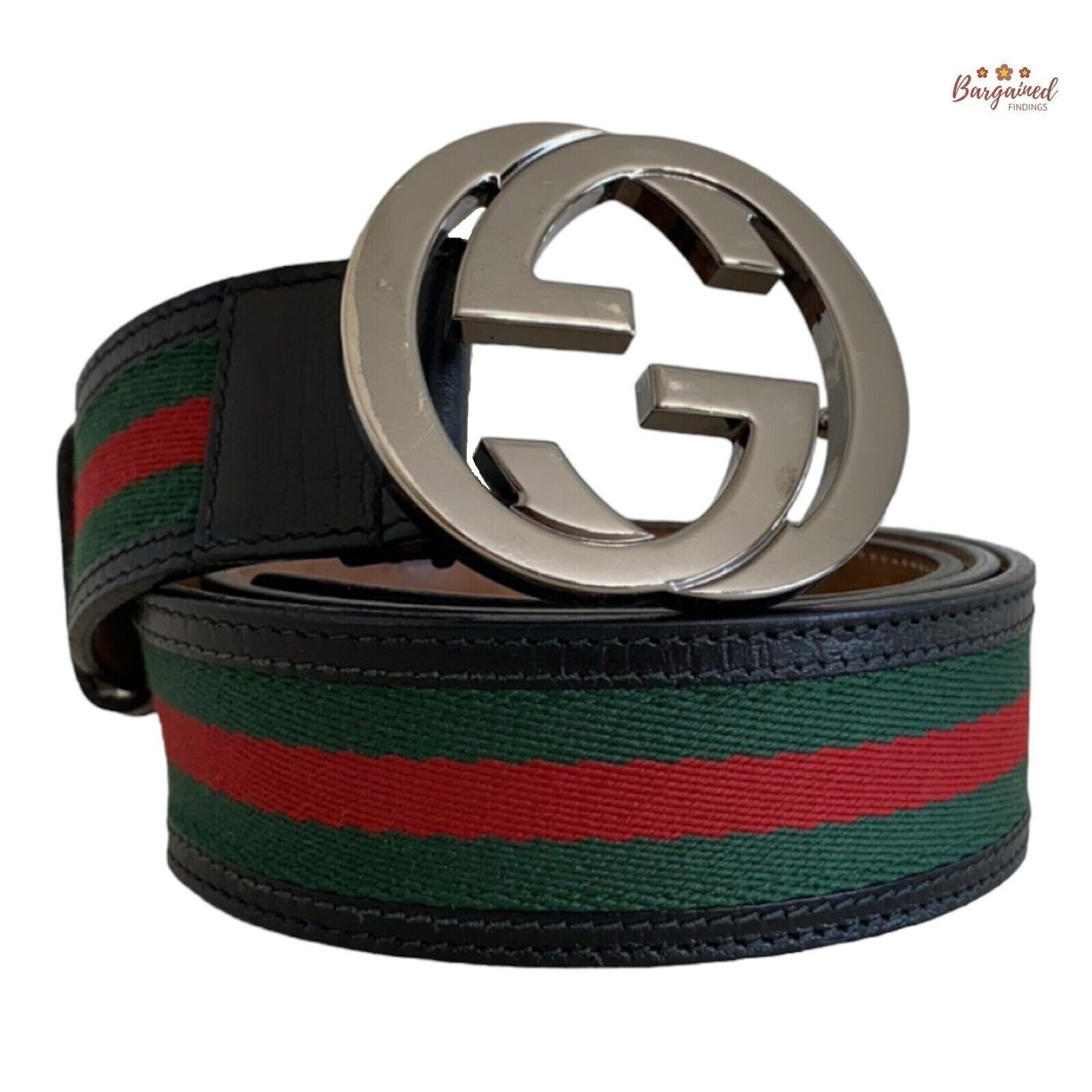 Authentic Gucci Web Green/Red Canvas Silver Inter… - image 1