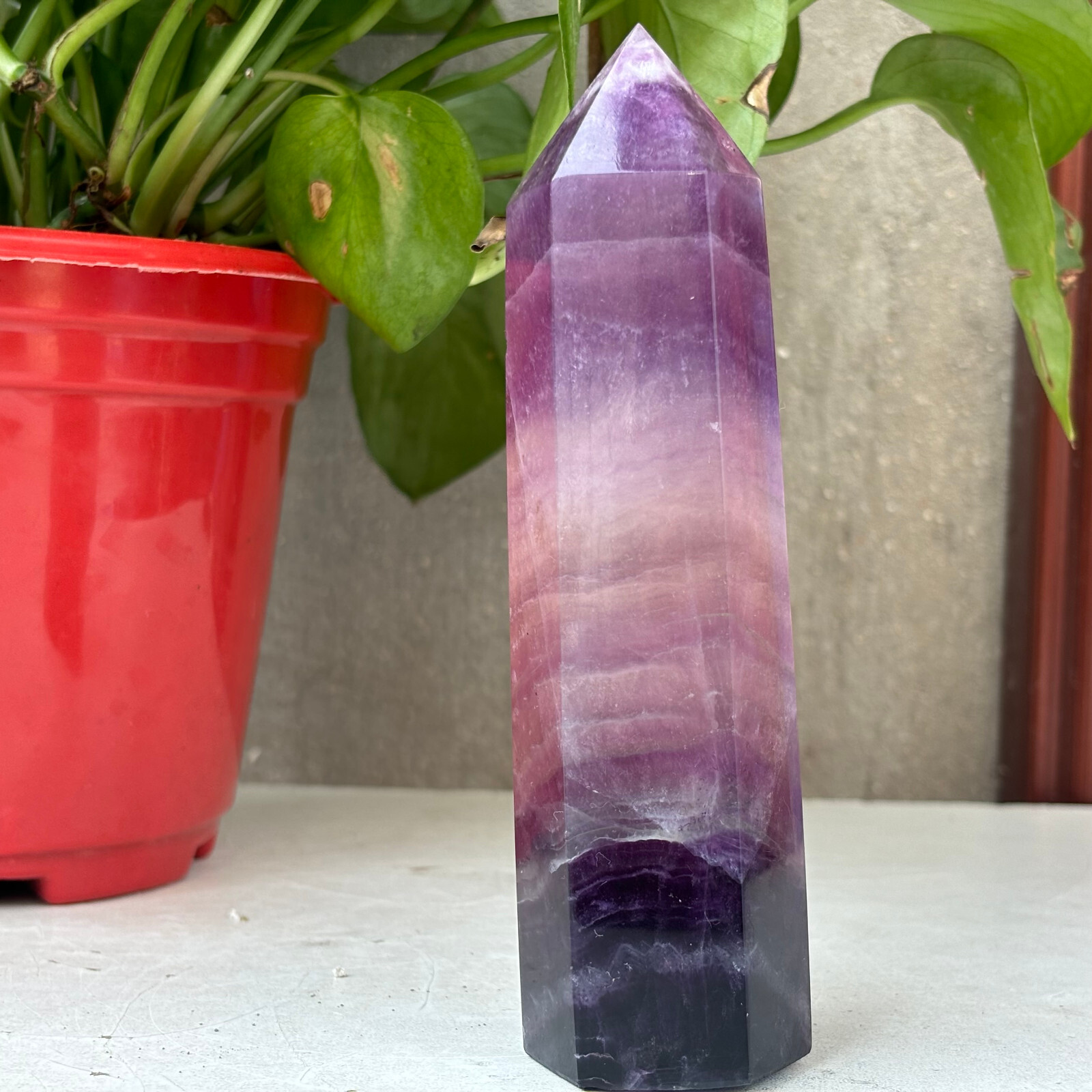 Natural Rainbow Fluorite Crystal Obelisk 428g Healing Quartz Point