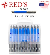 10Pcs 1/4'' Magnetic Hex Shank Anti-slip PH2 Phillips Screwdriver Drill Bits Set