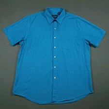 Van Heusen Classic Button-Up Short Sleeve Shirt Aqua Blue Check Size 17-17.5 XL
