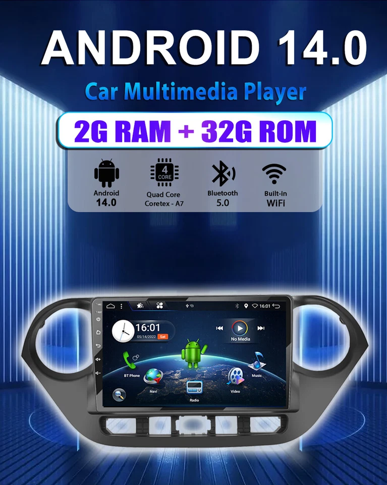 9" Autoradio CarPlay Für Hyundai i10 2013-2016 Android 14 GPS DAB+ AHD 2GB+32GB - Bild 3 von 4