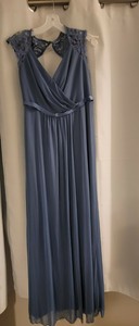 long mesh dress with lace cap sleeves