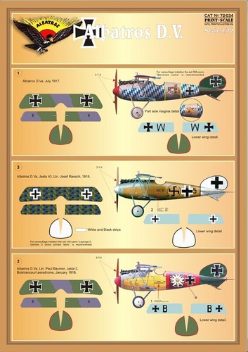 Print Scale 72-034 Decal for airplane 1:72 Albatros D.V. Waterslide decals - Picture 8 of 24