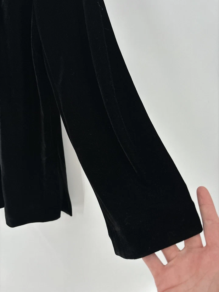 Blusa Leslie Fay Vintage Mujer 16 Negro Terciopelo Mangas Largas Botón Frontal Top Foto 4 de 4