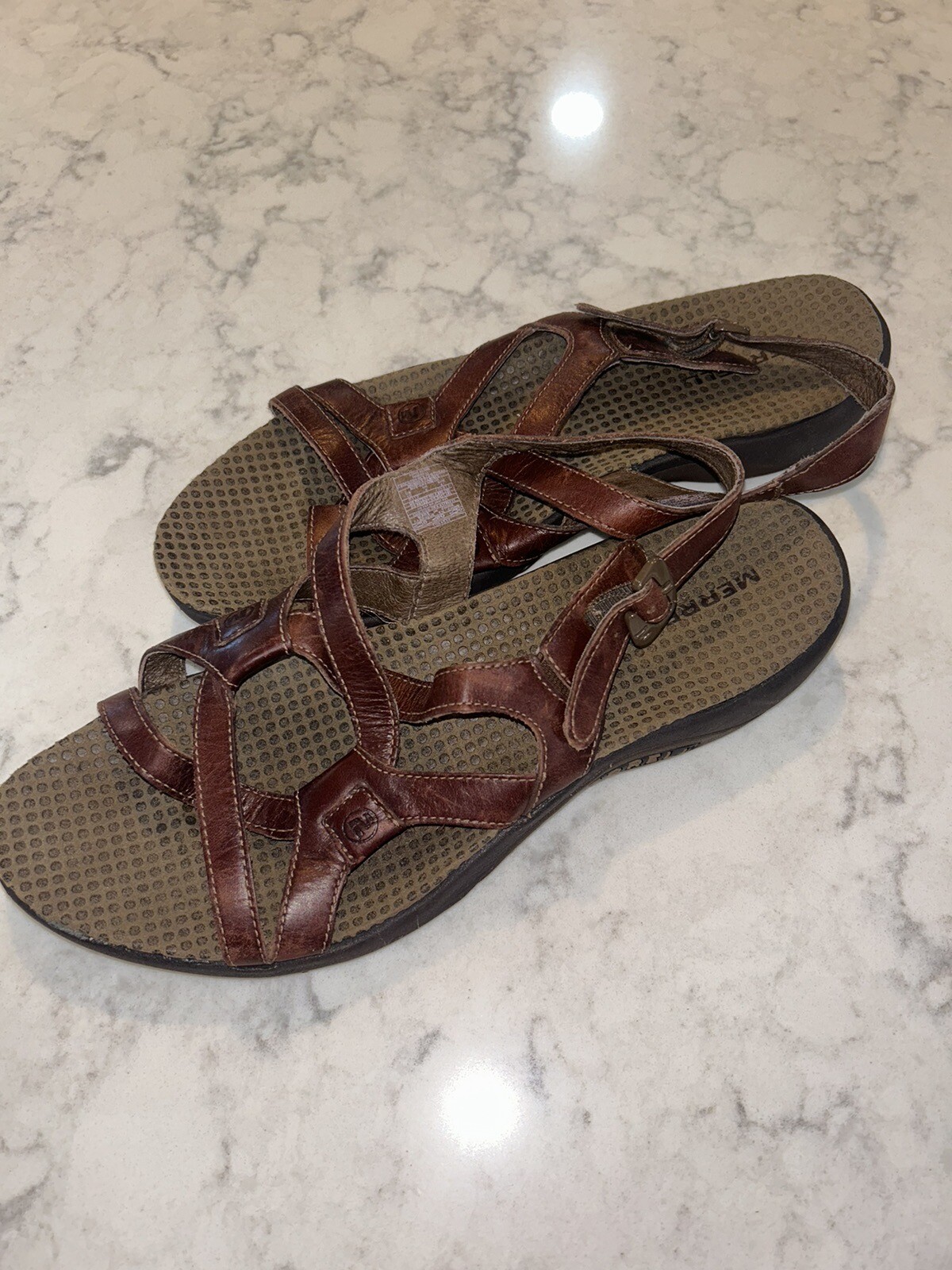 Sandali Merrell Agave sontuosi con cinturino e slingback taglia 10 pelle marrone