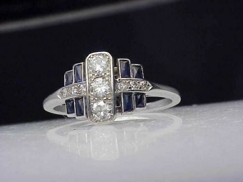 Art Deco 3.90 Ct Diamond & Blue Sapphire Antique Vintage Wedding Ring 925 Silver - Bild 4 von 4