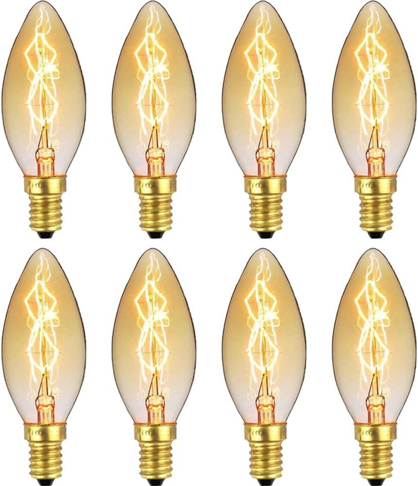 Vintage Incandescent Chandelier Light Bulbs 8-Pack 60W 110-130V, 320 Lumen 2200K