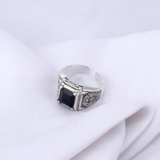 Men Black Crystal 925 Sterling Silver Ring