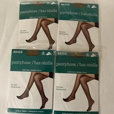 LOT of 4 -  Lycra Beige Nylon Pantyhose Queen Size New Sealed Package