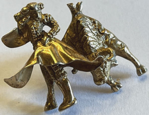 Authentic Gold Plated Sterling Silver Matador Bullfighter Bull Pin Brooch Signed LM Mexico