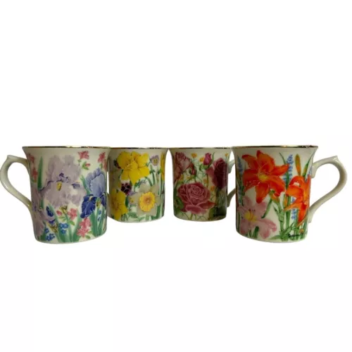 Lenox The Flower Blossom Mugs  By Suzanne Clee - Set Of Four Fine Porcelain