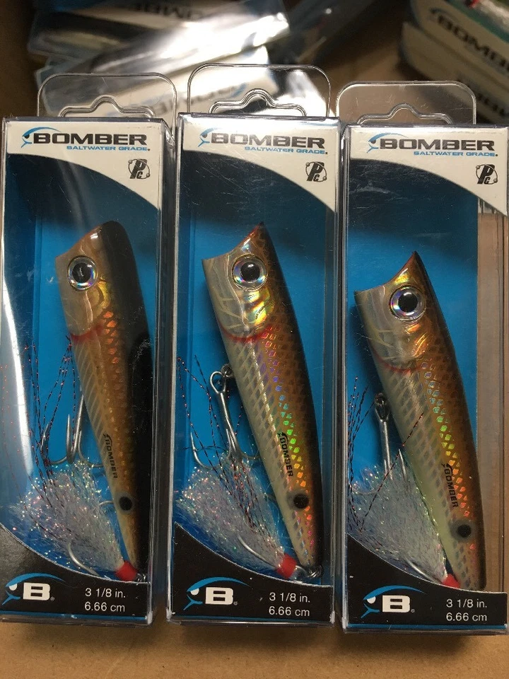 3 bombarderos descontinuados grado agua salada Pop’n Mullet aleta roja salmonete 3-1/8” Rebel R Foto 2 de 4