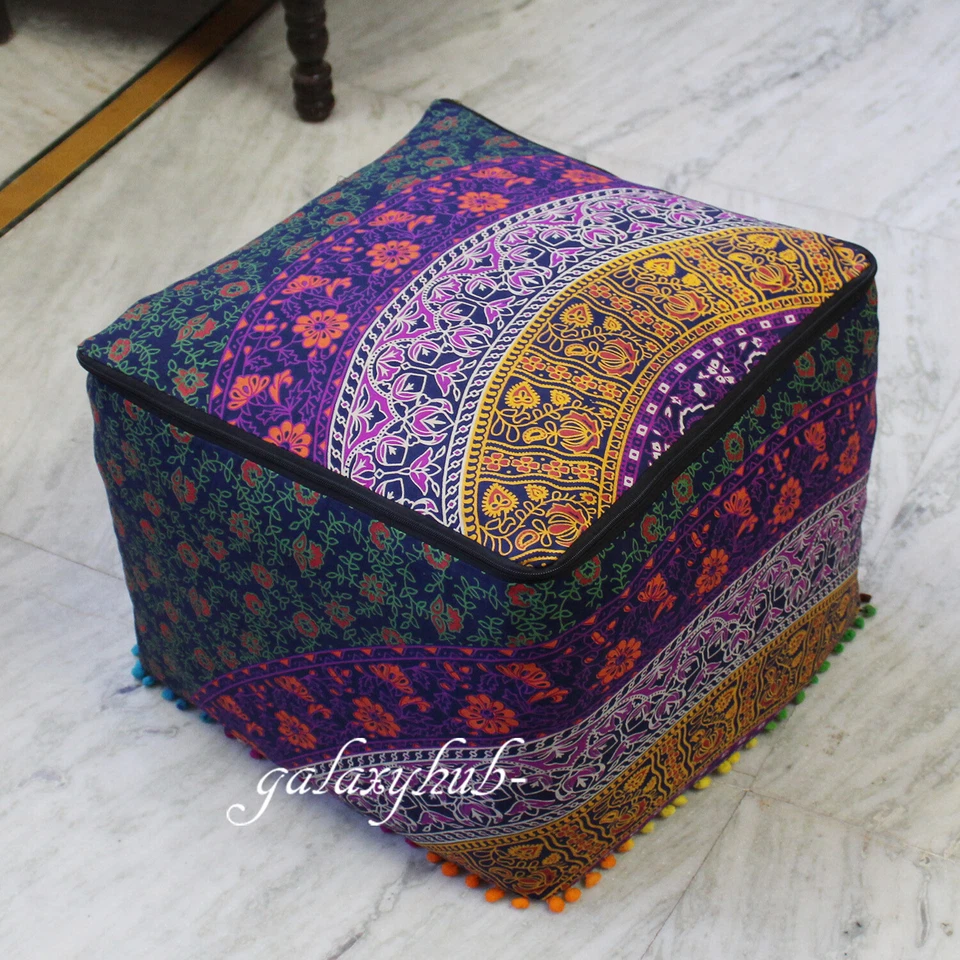 22X22" Square Six Color Mandala Pouf Ottoman Cover Floor Decorative Covers Throw - Image 3 of 3