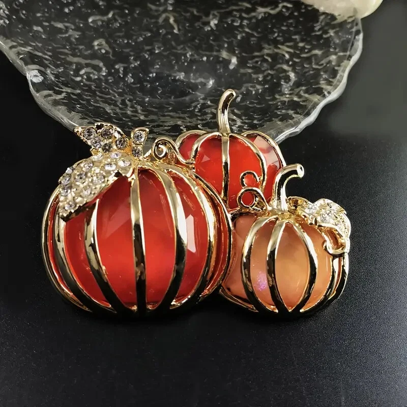 Gold Plated Pumpkin Brooch Enamel Pin Backpack Lapel Jewelry Golden Thanksgiving - Image 3 of 4