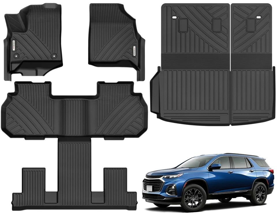 Floor Mats Liner w/Backrest Mat for 2024-2026 Chevrolet Traverse All Weather TPE Foto 2 de 4