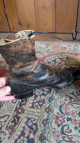 Best Antique Early Primitive Worn Leather Lady High Top Button Shoes 9.5" - Picture 5 of 10