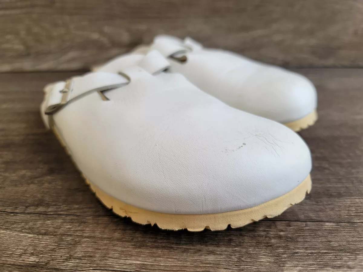 Birkenstock Boston White Leather Soft Footbed Clogs Size 40 M 7 L