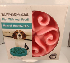 Dog/Pink 8"Round x 2"D 2 Cup Slow Feeding Bowl NIB