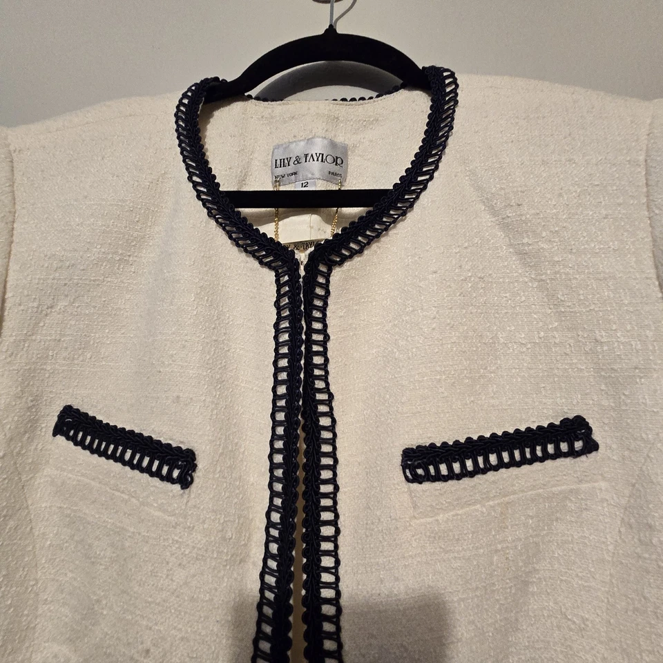 Chaqueta Blazer De Colección Lily & Taylor Para Mujer Talla 12 Lana Trenza Borde Lujo Dinero Antiguo Foto 3 de 4