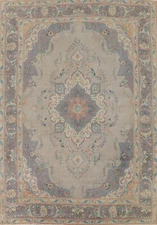 Over-Dyed Handmade Gray Wool Tebriz Vintage Handmade Living Room Area Rug 10x13