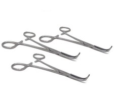3 Full Curved Stainless Steel Right Angled Hemostat Forceps 6" Serrated