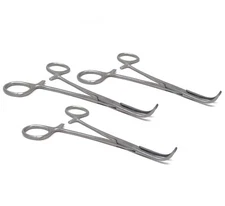 3 Full Curved Stainless Steel Right Angled Hemostat Forceps 6" Serrated