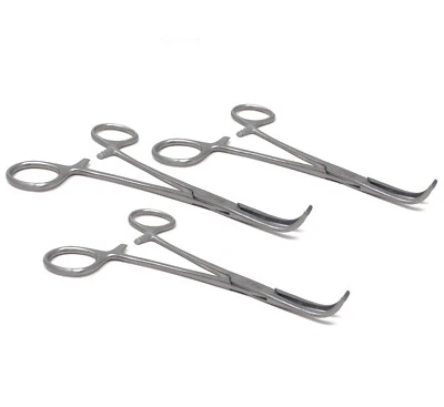 HTI BRAND 3 Full Curved Stainless Steel Right Angled Hemostat Forceps 6" Serrated