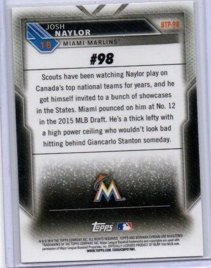 Josh Naylor Bowman Scouts Top 100 Chrome Card Miami Marlins - Image 2 of 2