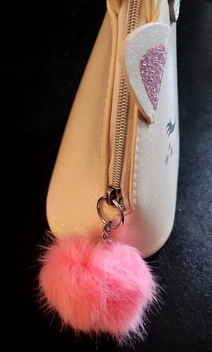 H&M Cute Vinyl Pink/White 6" Unicorn Purse/Zippered Handbag w/Pompom Fob; NW/oT - Picture 11 of 12
