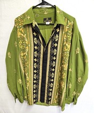 VTG PAN-ZAI MENS MICRO FIBER GREEN & BLACK SHIRT IN LARGE USA MADE