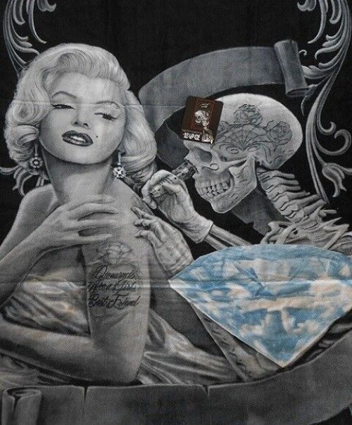Marilyn Monroe Diamonds Are Forever Beach Towel with Skeleton & Tattoo