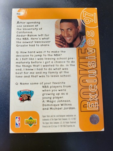 1996-97 Upper Deck Shareef Abdur-rahim RC ROOKIE EXCLUSIVES Card #R11 - Picture 2 of 2