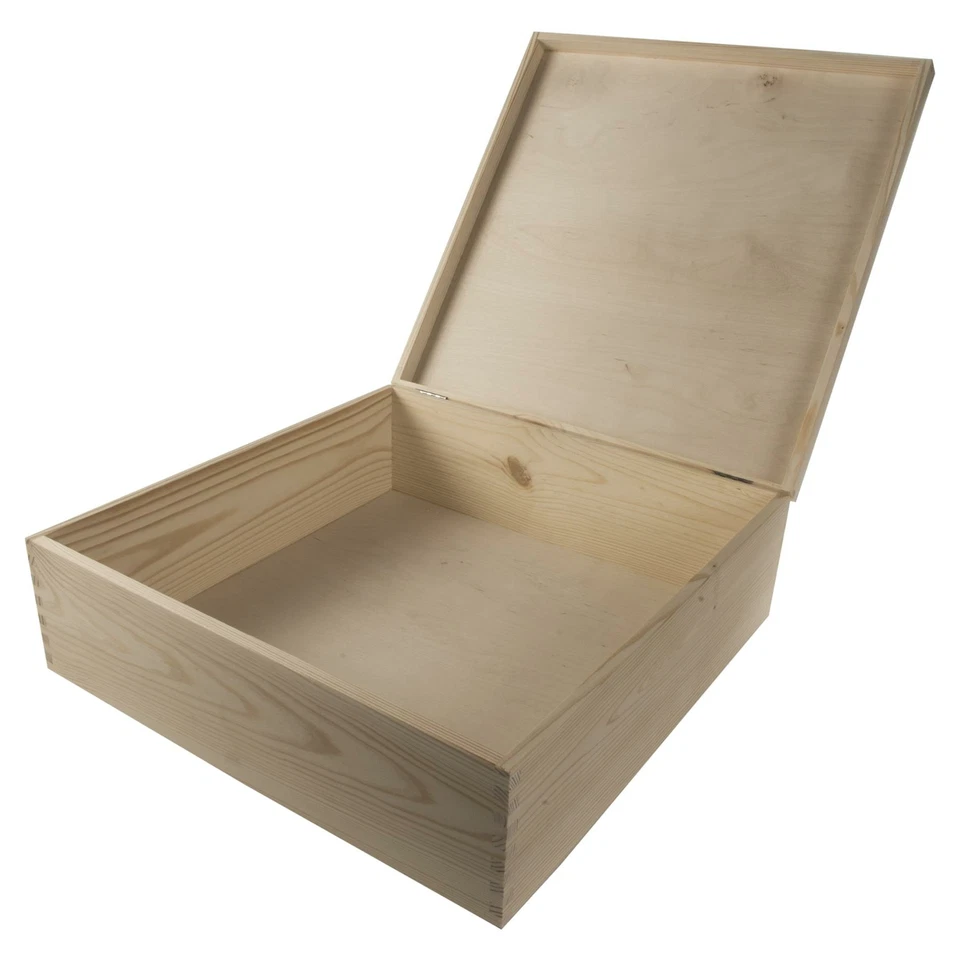 Large Deep Square Wooden Box | 40 x 40 x 13.5 cm | Plain Pine DIY Gift Storage - Image 3 of 4