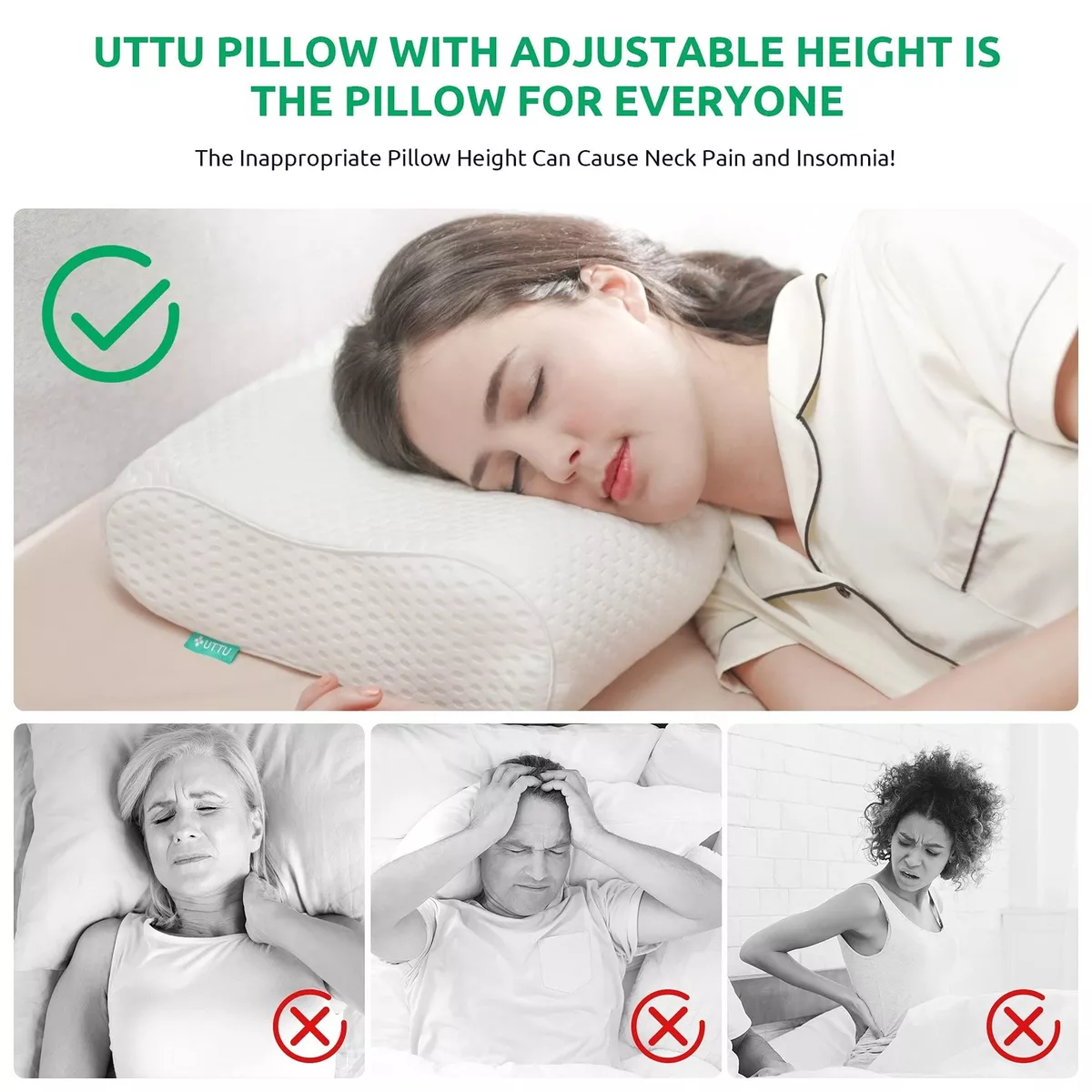 UTTU Sandwich Pillow Queen Size Contour Pillow for Side Sleepers Orthopedic