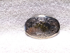 Shiny Gold Cowboy Bucking Bronco On Silver Engraved Belt Buckle Small Great