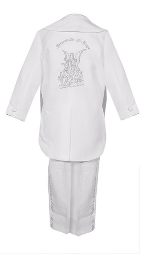 Boys Baptism Tuxedo suit white 6pc with Estola Silver Angel Embroidery Paisley - Picture 3 of 3