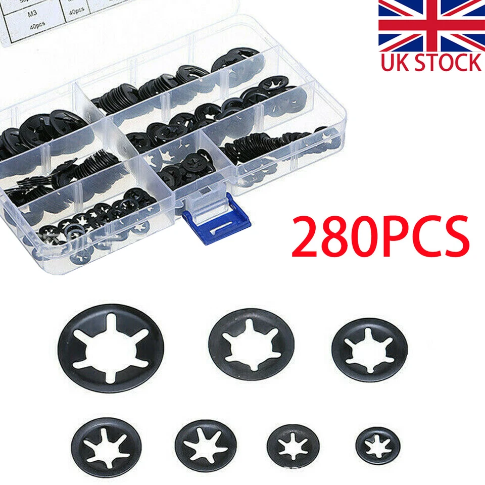 280pcs Internal Tooth Star Lock Push On Locking Washers Speed Clip Fastener Kit